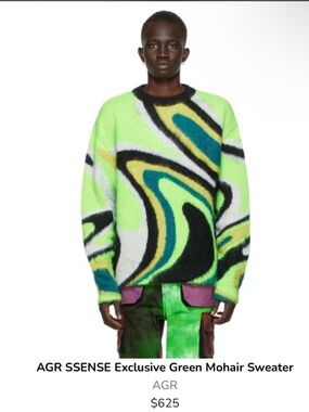 AGR Green Mohair Spiral-Pattern Sweater